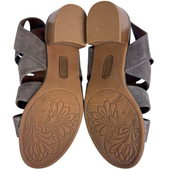 COMFORTIVA ALEXIS CT0006208 SMOKE LEATHER METALLIC BLOCK HEEL GLADIATOR SANDALS - Picture 7 of 13